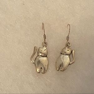 EARRINGS STERLING SILVER 925 CATS KITTENS FRENCH WIRE HOOK DROP PIERCED DANGLE